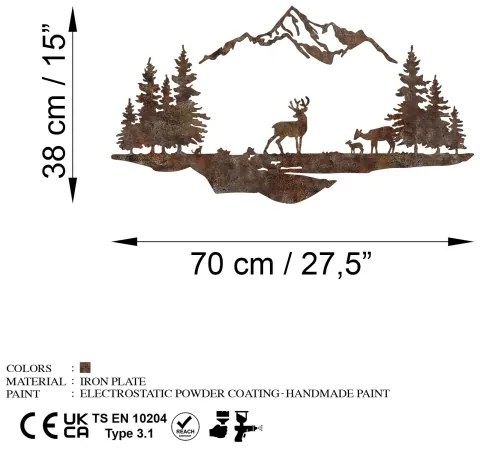 Fali dekoráció 2 db 70x38 cm szarvas fém/barna