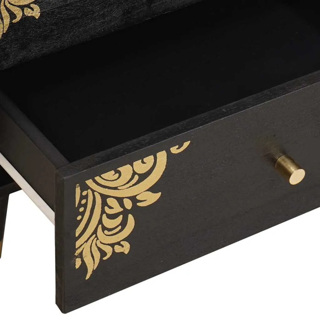 Éjjeliszekrény fiókkal Fekete 50 x 33 x 62 cm Tömör Mangófát