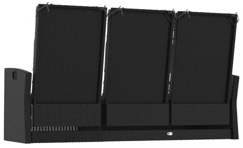fekete polyrattan dönthető kerti pad párnával 173 cm
