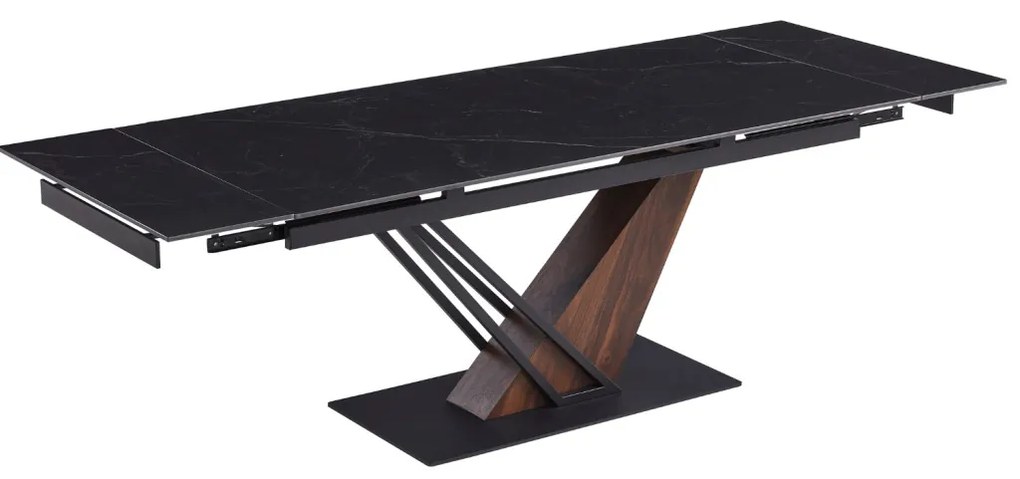 Fekete Márvány/Dió Színű Bővíthető Étkezőasztal. REX 2 180-240 cm