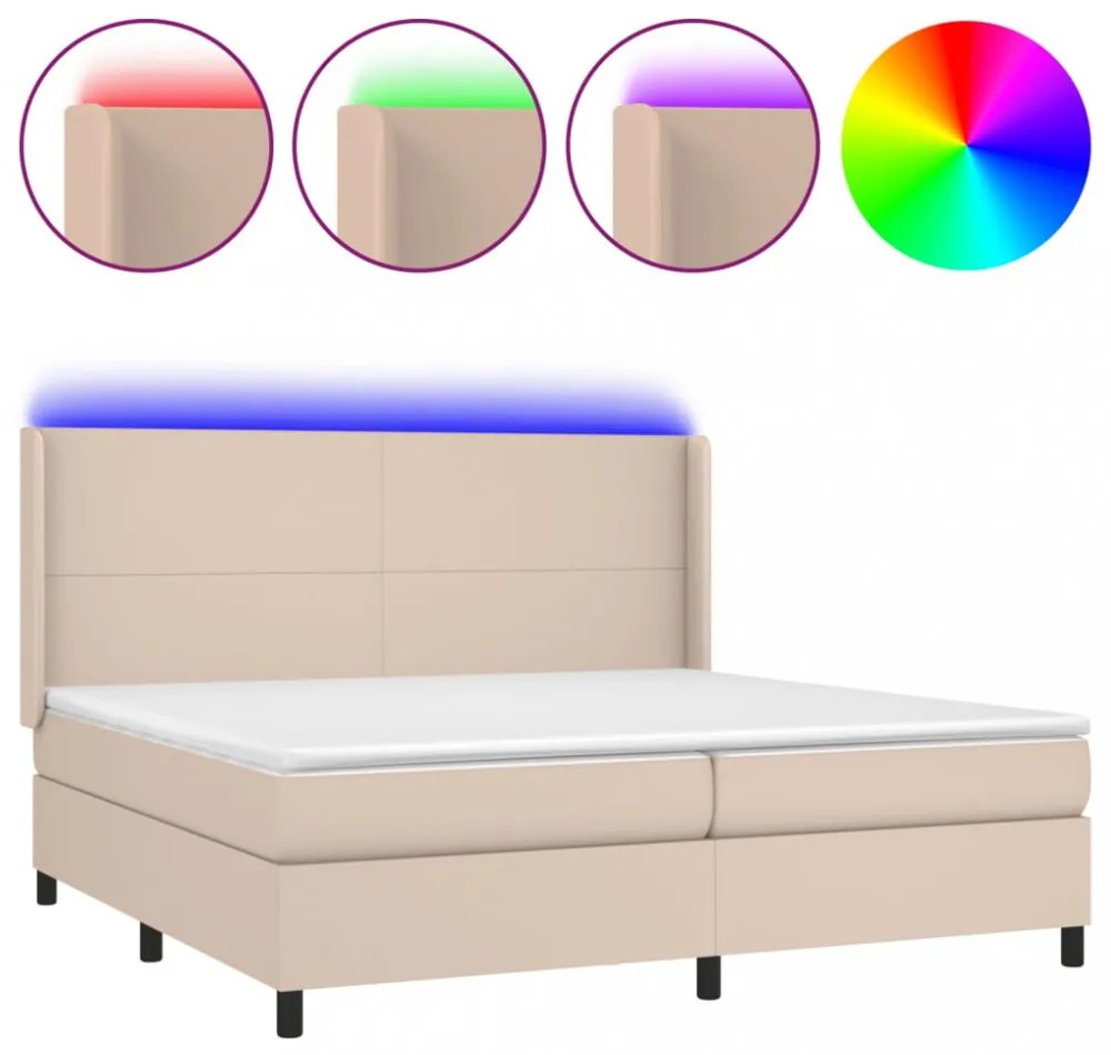 cappuccino színű műbőr rugós ágy matraccal és LED-del 200x200cm