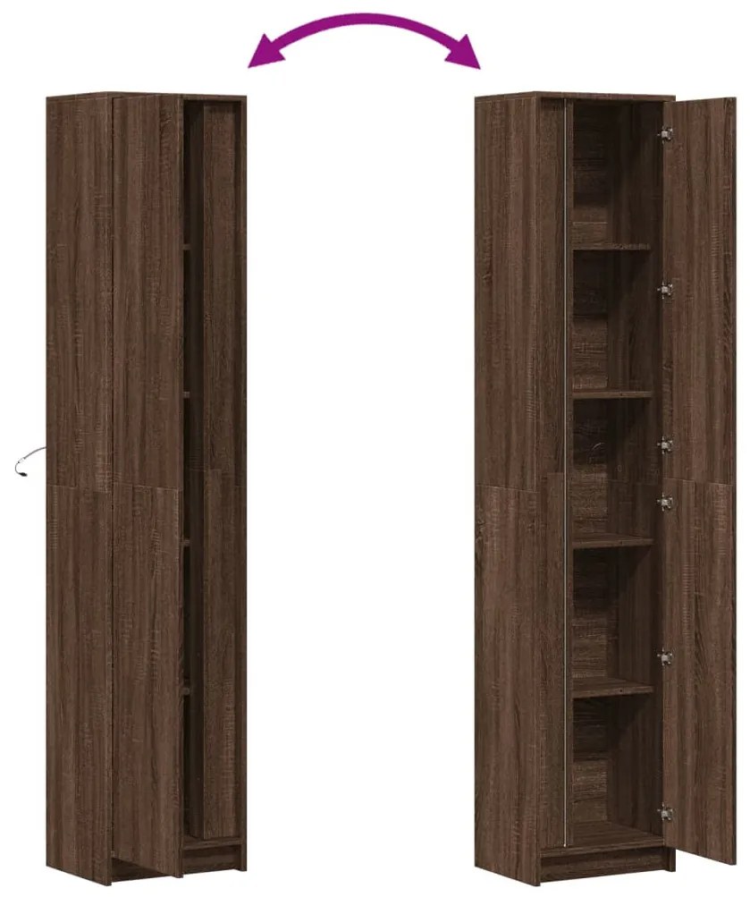 barna tölgy szerelt fa magasszekrény LED-ekkel 41,5x32,5x200 cm