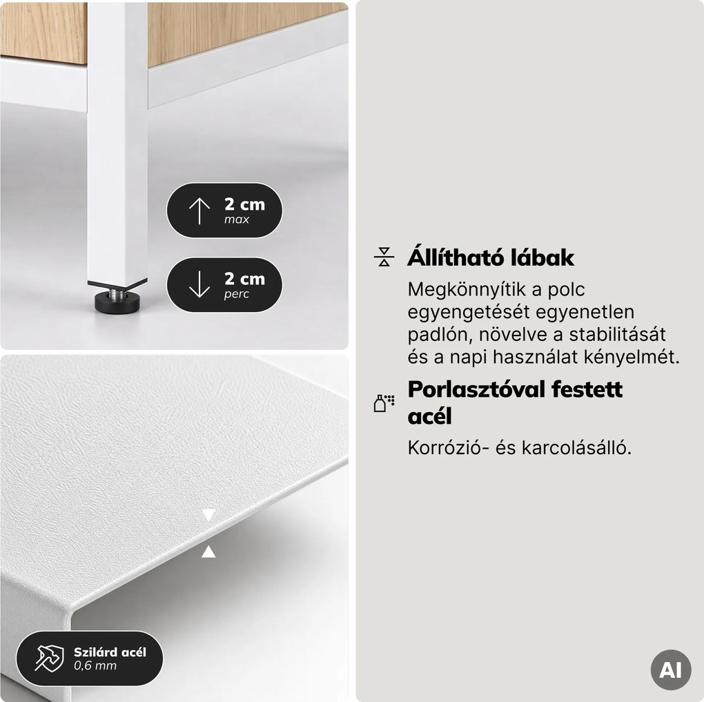 Polc fiókokkal irodába, iratrendezőkhöz és dokumentumokhoz, nyitott polcok, fém, fehér/sonoma tölgy, 800x2200x400 mm: ARIEL Eco Design