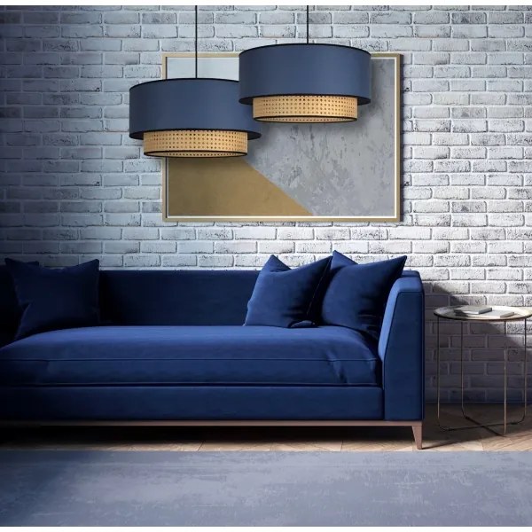 Duolla - Csillár zsinóron BOHO 1xE27/15W/230V átm. 45 cm kék/rattan