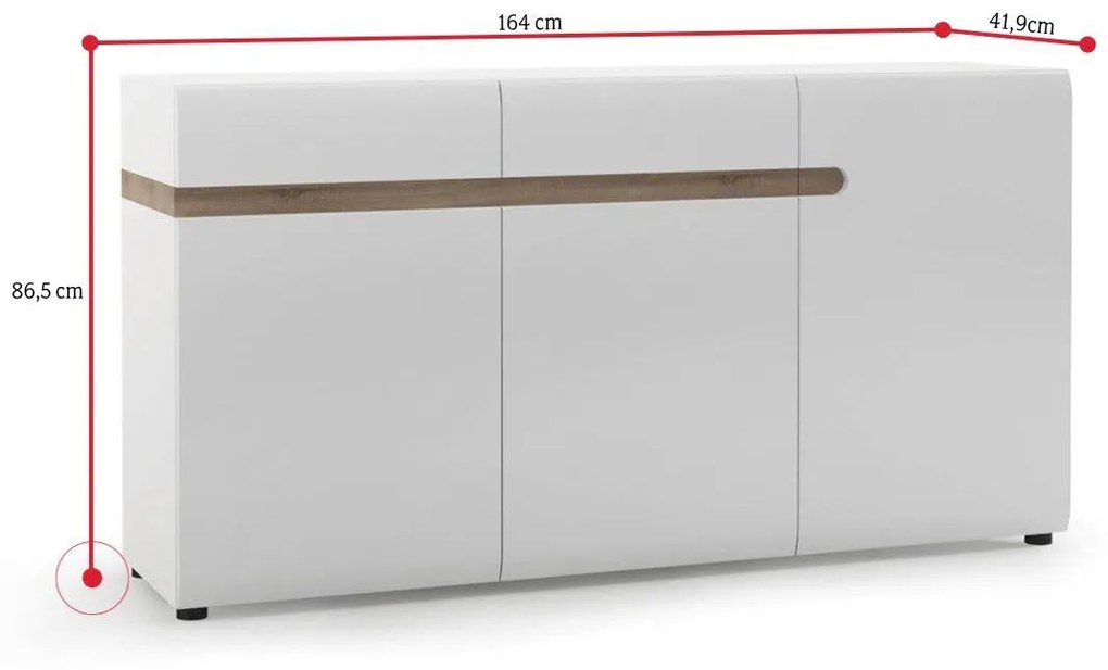 LINTA komód, 164x86,5x41,9, alpesi fehér