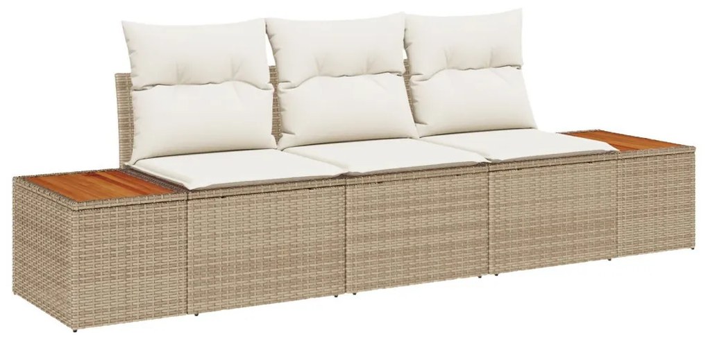 3 darabos Kert Kanapé Szett Párnákkal Bézs Poly Rattan Akác