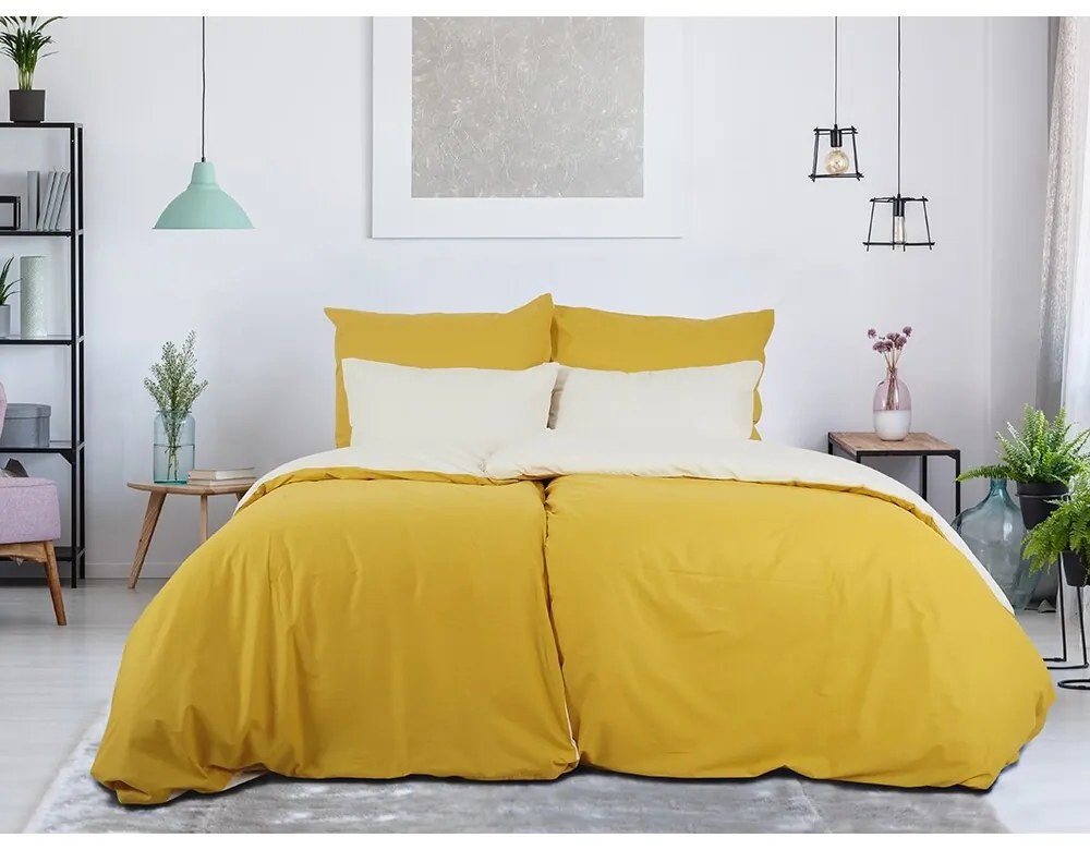 B.E.S. Petrovice Pamut ágynemét Double face mustár/kávé