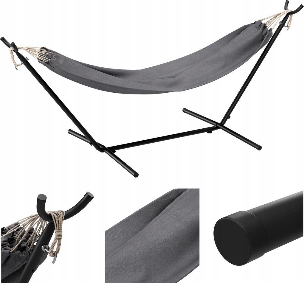 Függőágy kerti vázzal Gregman szürke kétszemélyes nagy terasz erkély