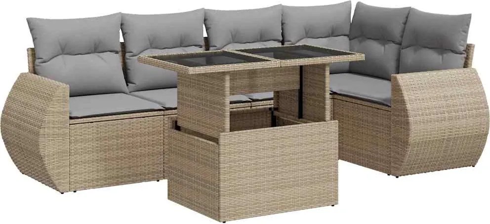 vidaXL 6 részes bézs polyrattan kerti ülőgarnitúra párnával
