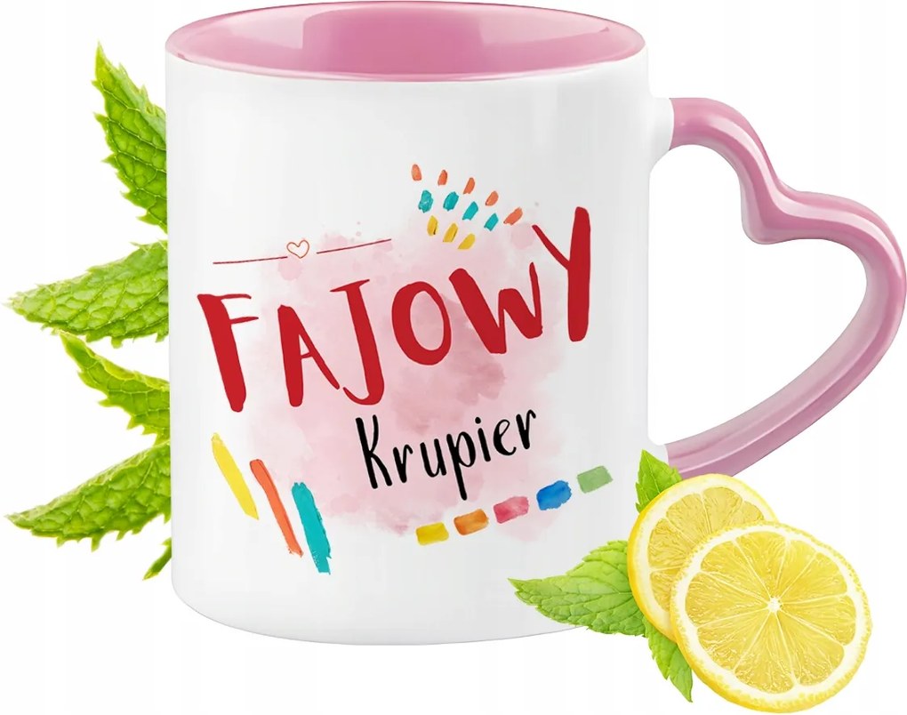 Krupper Bögre Rózsaszín Szív Alakú Füllel Kávé Ajándék