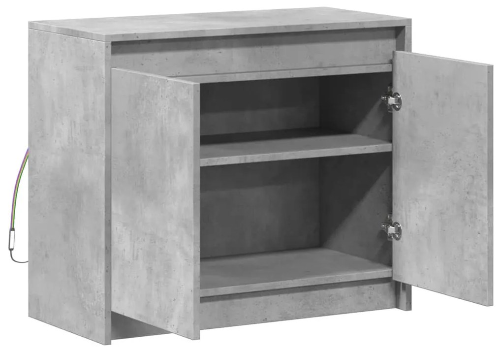 betonszürke szerelt fa tálalószekrény LED-del 72 x 34 x 61 cm