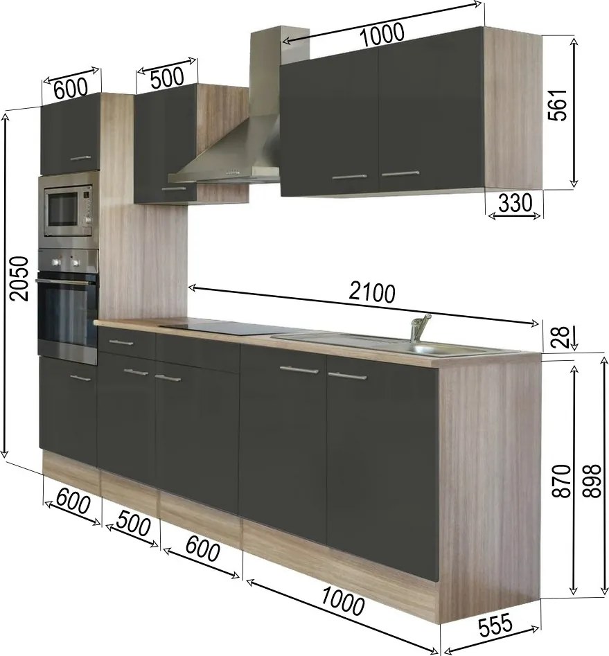 Yorki 270 konyhabútor sonoma tölgy korpusszal, selyemfényű antracit fronttal