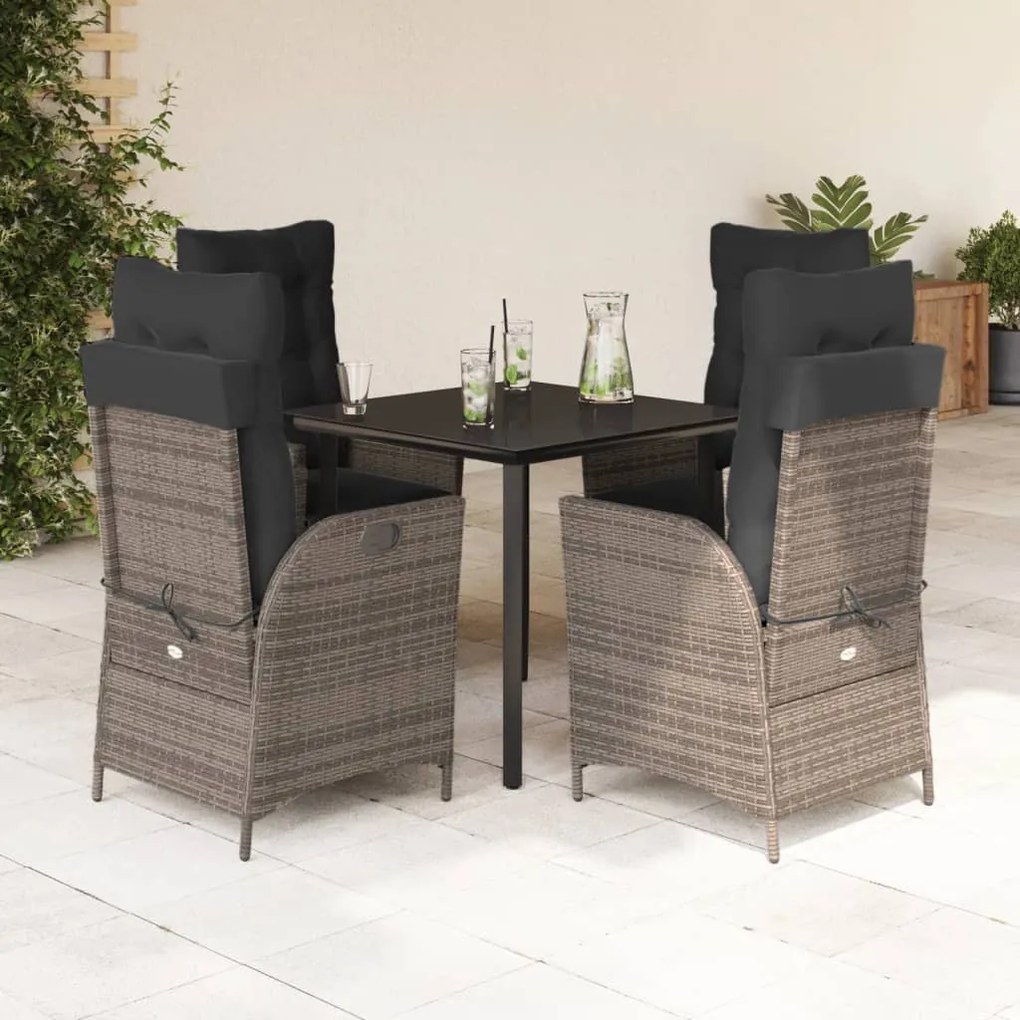 5 részes szürke polyrattan kerti étkezőgarnitúra párnával