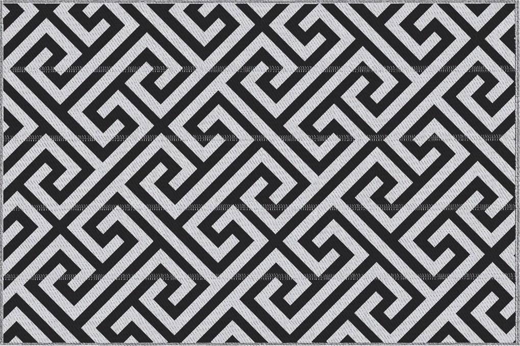 Outsunny Kültéri Szőnyeg, Műanyag Szőnyeg Kétoldalas Mintával, Vízálló Teraszszőnyeg, Teraszra, Kempinghez, Fekete+Fehér, 121 x 182 cm | Aosom