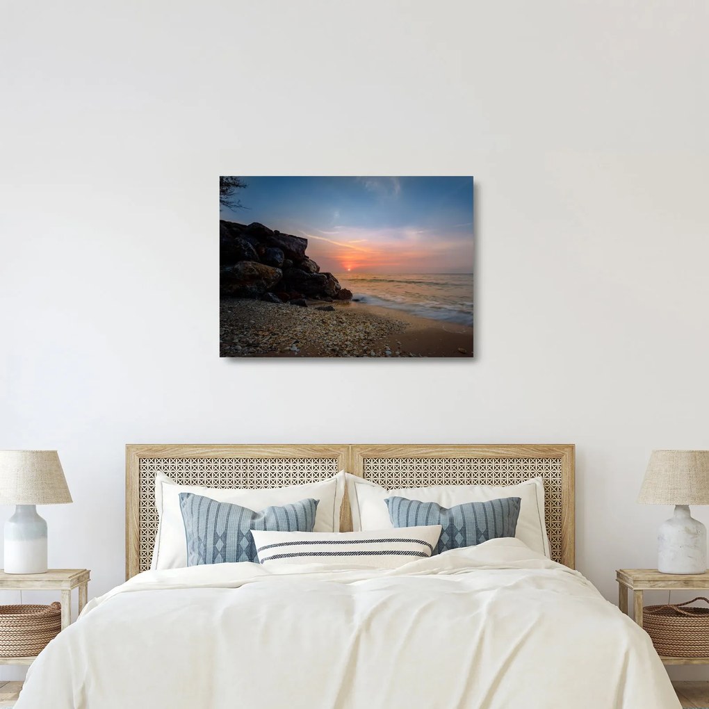A tengerparton található naplemente képe (üvegen) (70x50 cm)