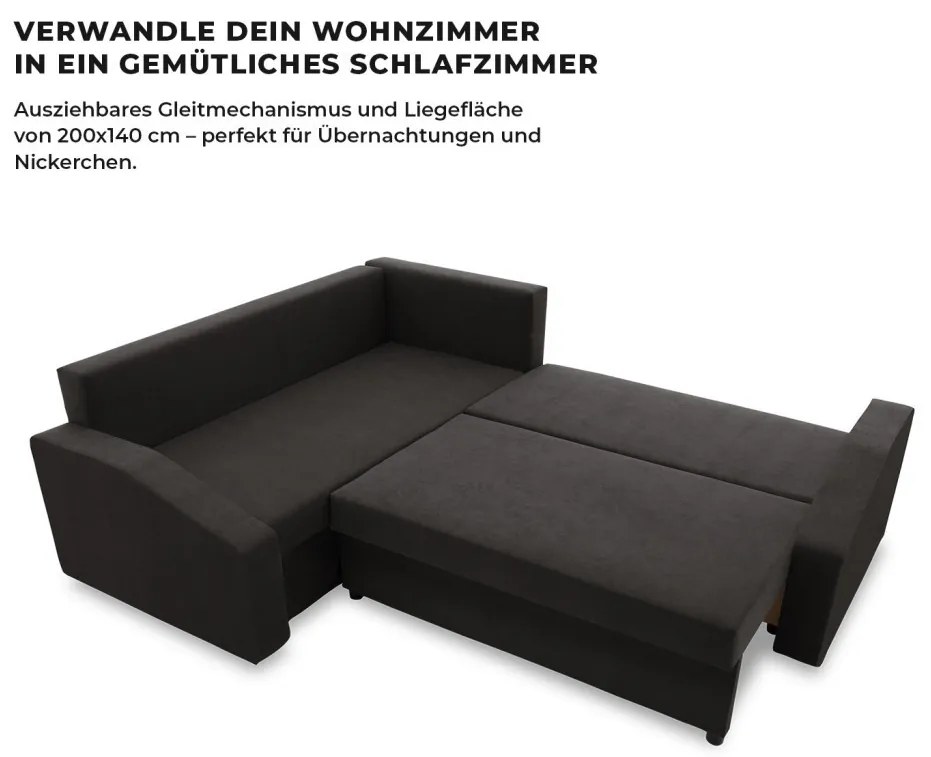 Grande Plus sarokkanapé, baloldali, szövet anyag, fekete