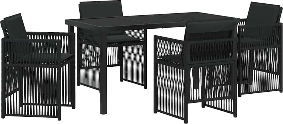 vidaXL Kert étkező szett 5 pcs Fekete Porszórt acél