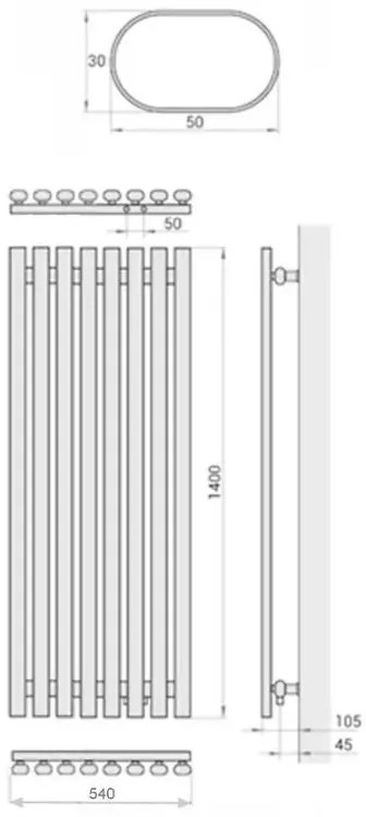 Regnis Lazur LA, fűtőelem 540x1400mm központi csatlakozással 50mm, 960W, fekete matt, LAZURLA/1400/540/D5/BLACK