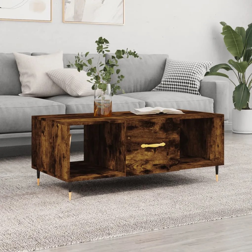 Füstös tölgy színű szerelt fa dohányzóasztal 102 x 50 x 40 cm