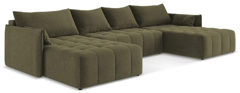 Khaki kinyitható-tárolóhelyes (U alakú) sarokkanapé Moku – Makamii