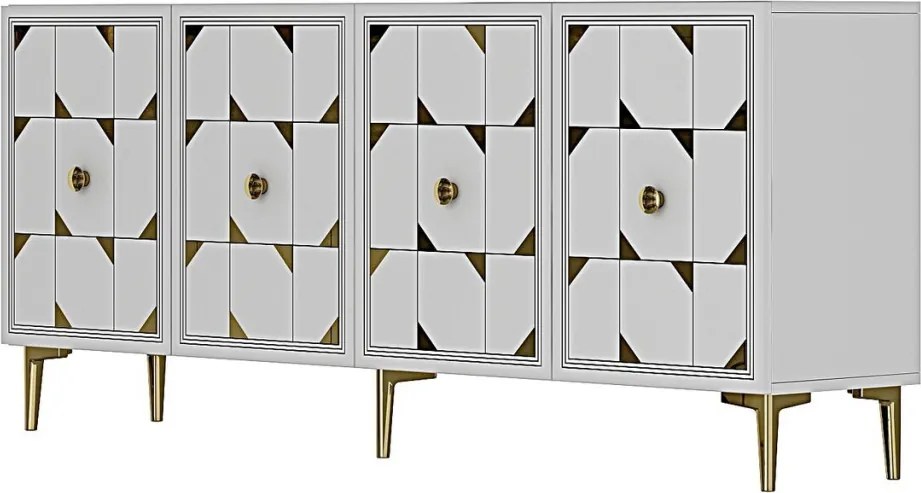 Moka komód, fehér-arany, 150 cm