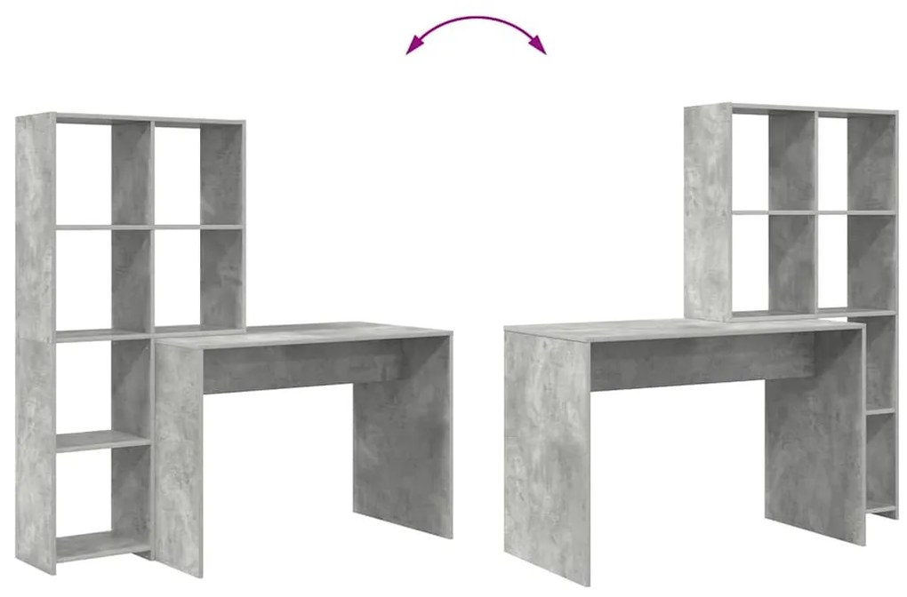 Asztal polcokkal Beton szürke 138.5 x 55 x 143 cm Faanyag