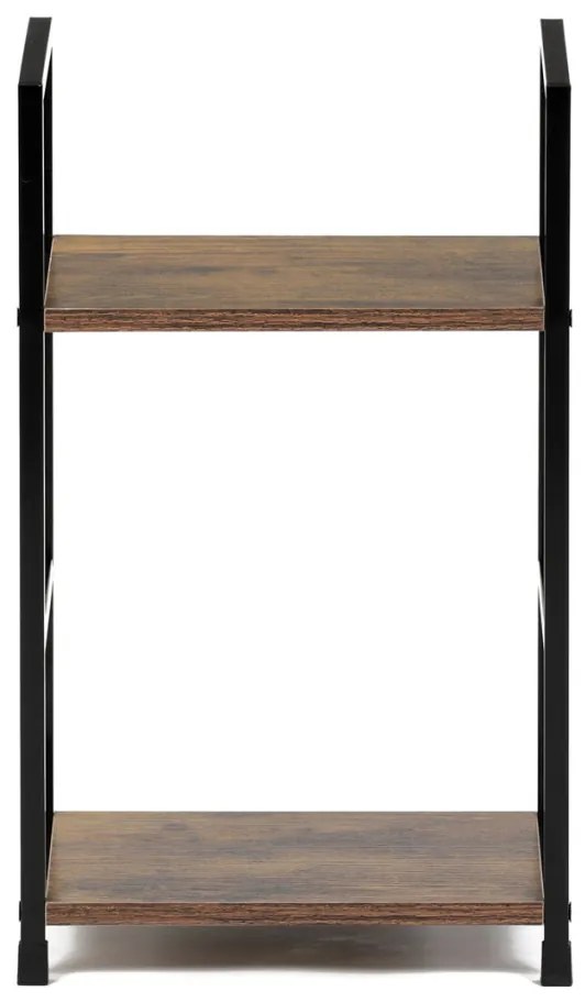 Bibliotecă, 2 rafturi, decor lemn vintage, MDF, lac negru