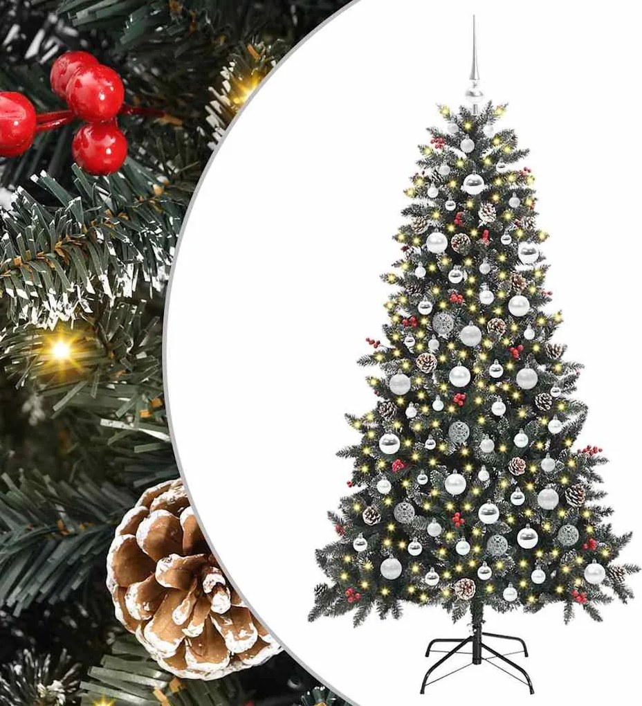 vidaXL Mű karácsonyfa 300 LED-del Zöld 180 cm PVC és Műanyag és Acél
