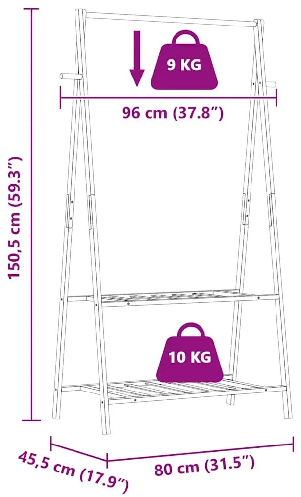 bambusz ruhaállvány polcokkal 96 x 45,5 x 150,5 cm