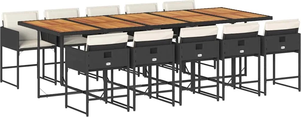 vidaXL 11 részes fekete polyrattan kerti étkezőgarnitúra párnákkal