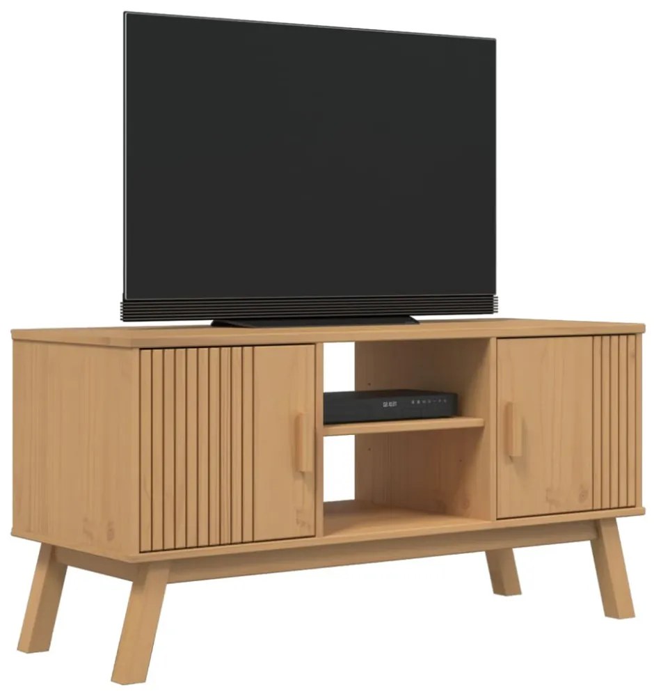OLDEN barna tömör fenyőfa TV-szekrény 114 x 43 x 57 cm