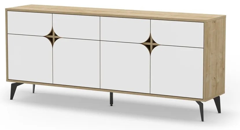 Fehér-natúr színű alacsony komód tölgyfa dekorral 185x79 cm Nola – Marckeric