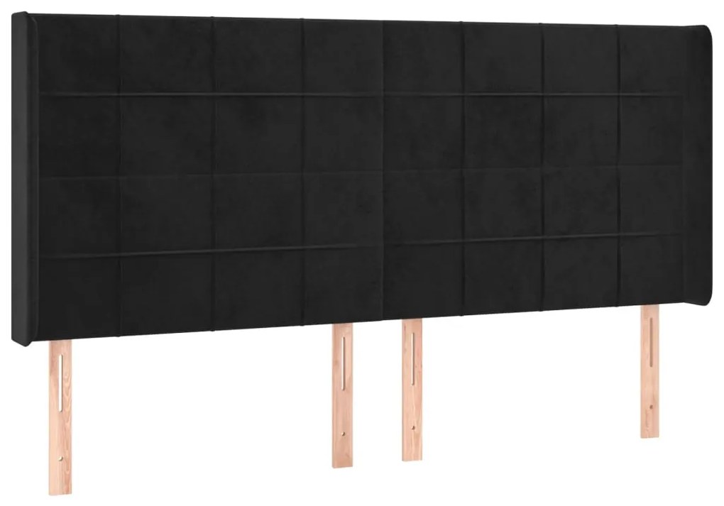 fekete bársony fejtámla szárnyakkal 183x16x118/128 cm