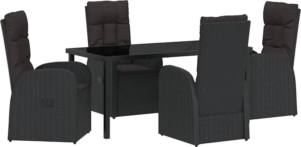 vidaXL Kert étkező szett párnával 5 pcs Fekete polirattan