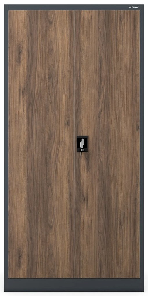 Fém iratszekrény JAN, 900 x 1850 x 400 mm, Eco Design: antracit/ dió