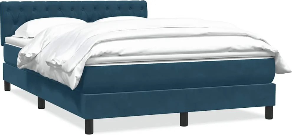vidaXL sötétkék bársony rugós ágy matraccal 140x210 cm