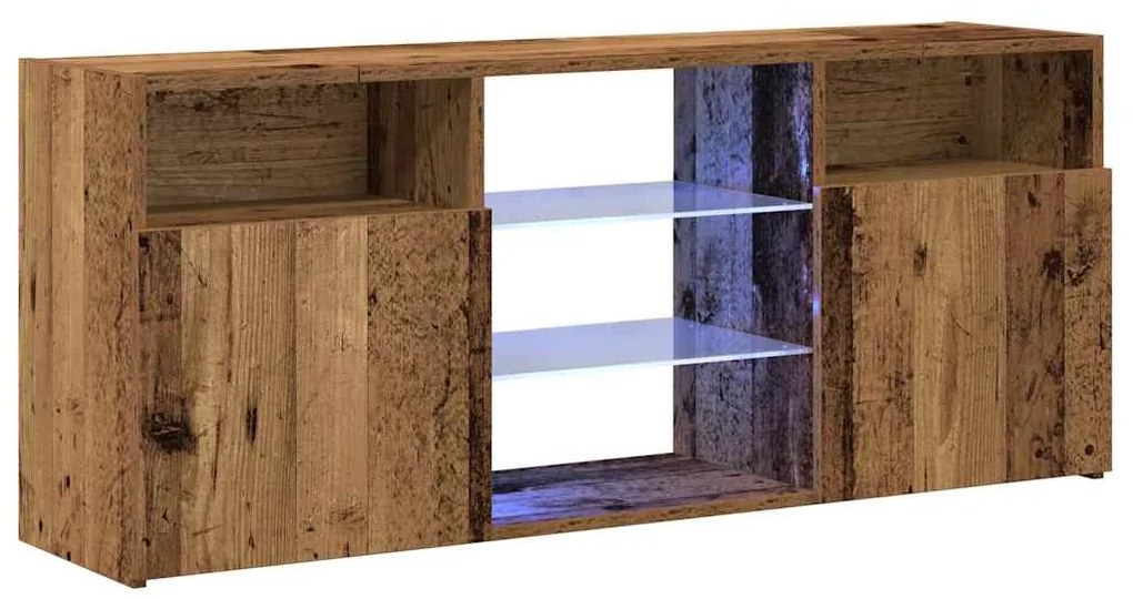 antik fa színű szerelt fa TV-szekrény LED-ekkel 120x30x50 cm