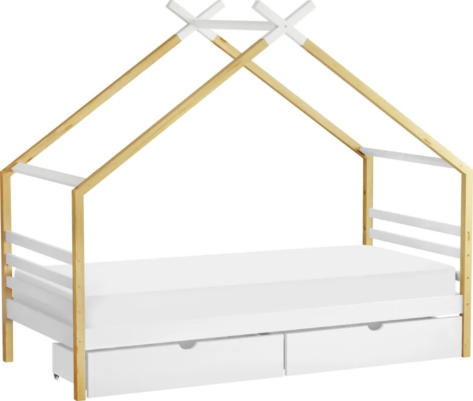 Montessori ágy, fehér/barna, 90x200, TARA