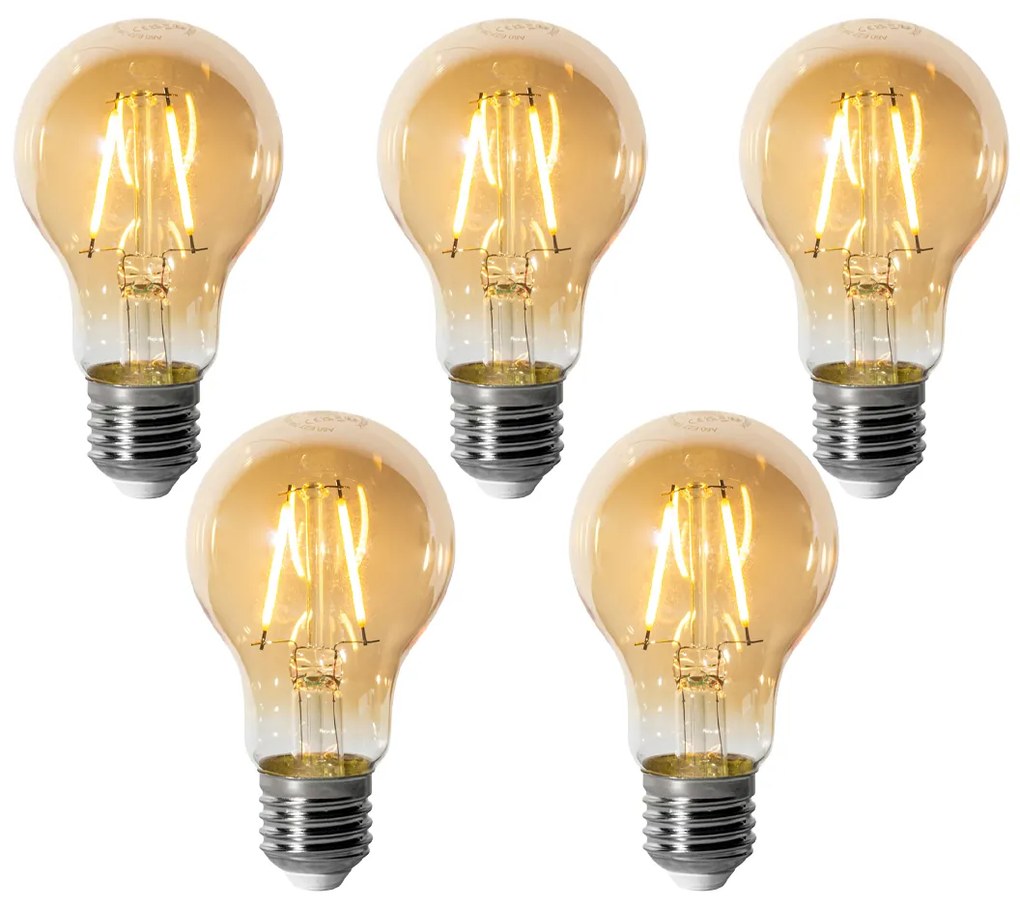 5 db E27 dimbare LED lamp A60 goud 3W 250 lm 2200K