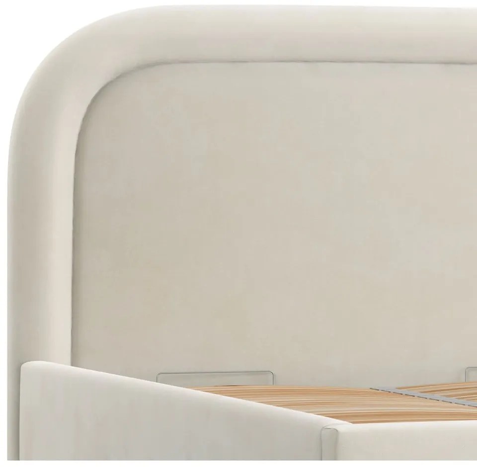 Krémszínű kárpitozott ágyneműtartós franciaágy ágyráccsal 160x200 cm Mija – Maison de Rêve