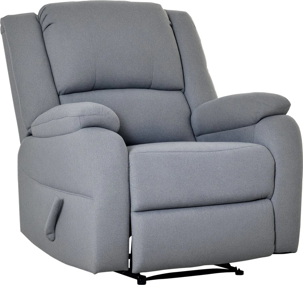 HOMCOM Manuális Fotel TV Könyökpárnával és Dönthető Funkcióval, Vászonhatású, Oldalfogantyús TV Fotel, Lábzsámoly, max. 150 kg Teherbírás, Nappaliba,