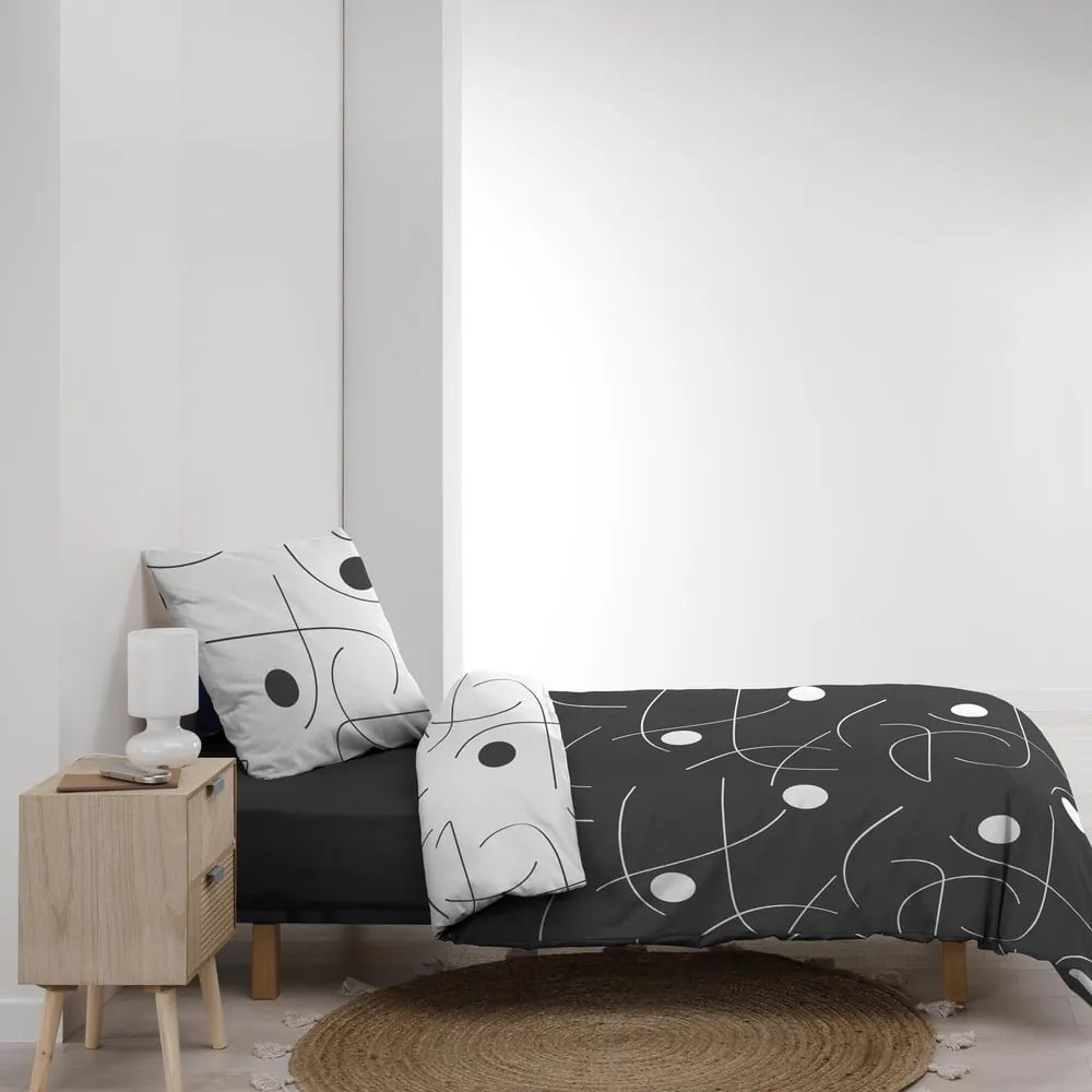 Fehér-sötétszürke egyszemélyes mikroszálas ágyneműhuzat 140x200 cm Sonate – douceur d'intérieur