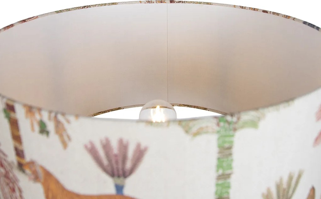 Fa háromlábú állólámpa többszínű állatmintás lámpabúrával 50cm - Lou