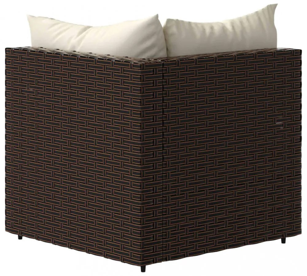 2 db barna polyrattan kerti sarokkanapé párnákkal