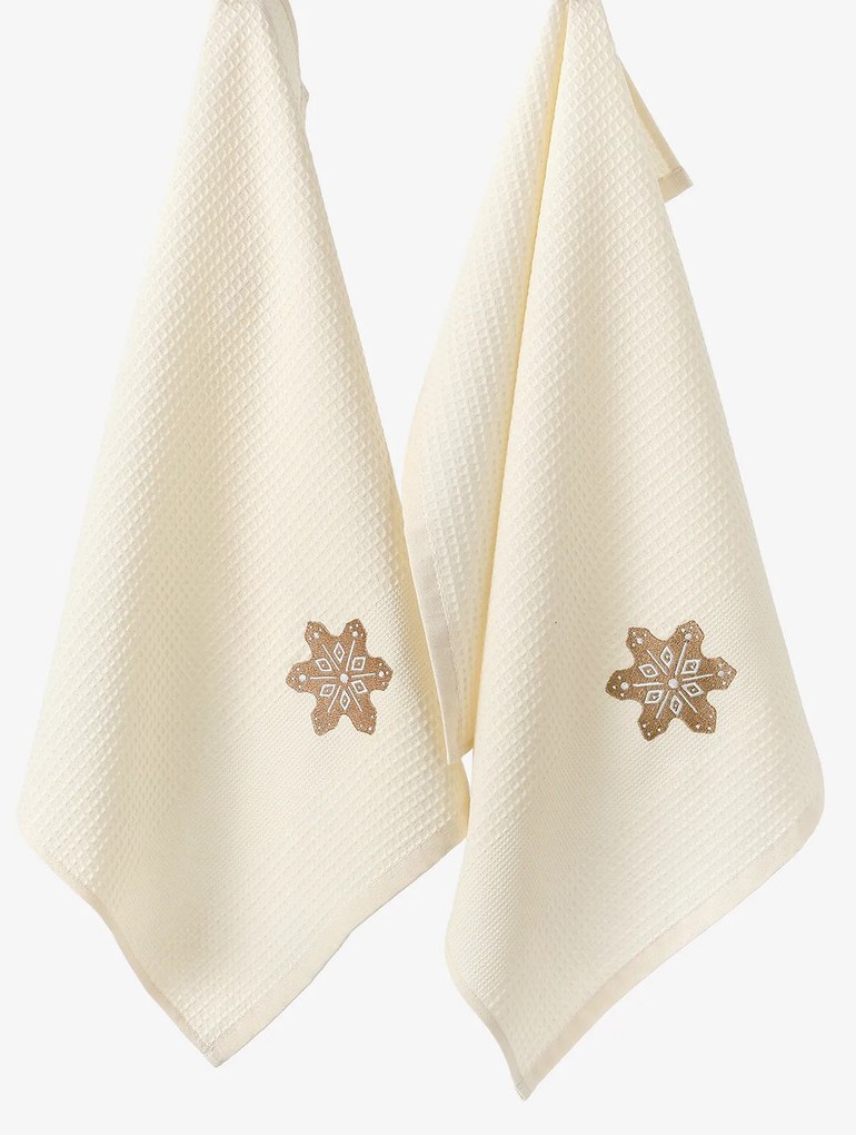 Goldea karácsonyi hímzett waffle konyharuha - krémalapú mézeskalács 50 x 70 cm