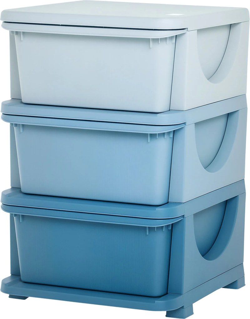 HOMCOM Fiúknak és Lányoknak Szánt 3 Szintes Fiókos Szekrény Tárolódobozokkal - Játék Szervező Gyermekbútor 3-6 Éveseknek 37 x 37 x 56.5 cm | Aosom