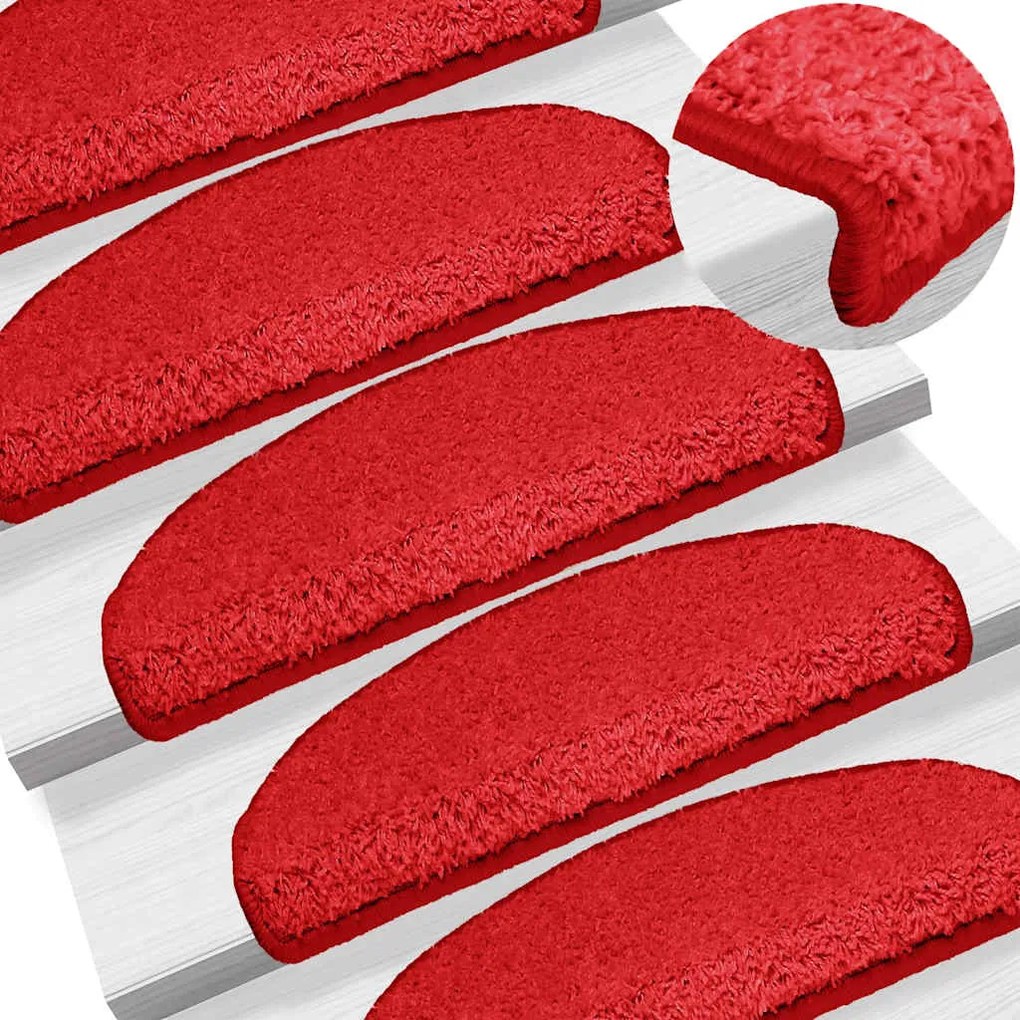 vidaXL 15 db piros, félkör alakú, nagy lépcsőszőnyeg 65 x 21 x 4 cm