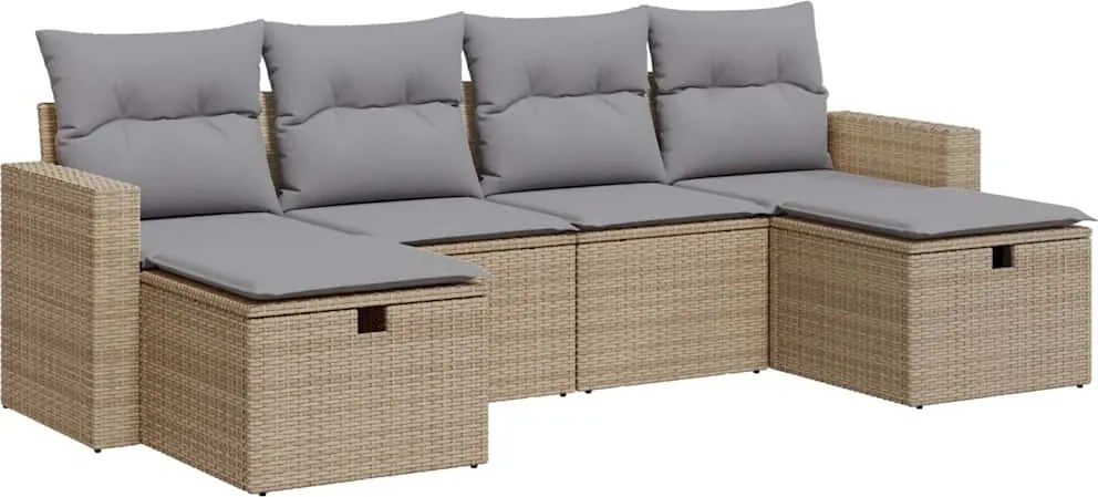 vidaXL 6 részes bézs polyrattan kerti ülőgarnitúra párnával