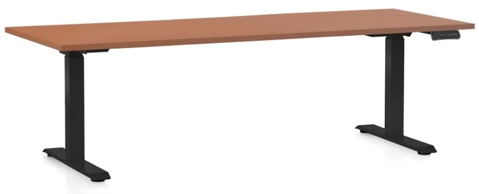 Állítható magasságú asztal OfficeTech C, 200 x 80 cm, fekete alap, cseresznye