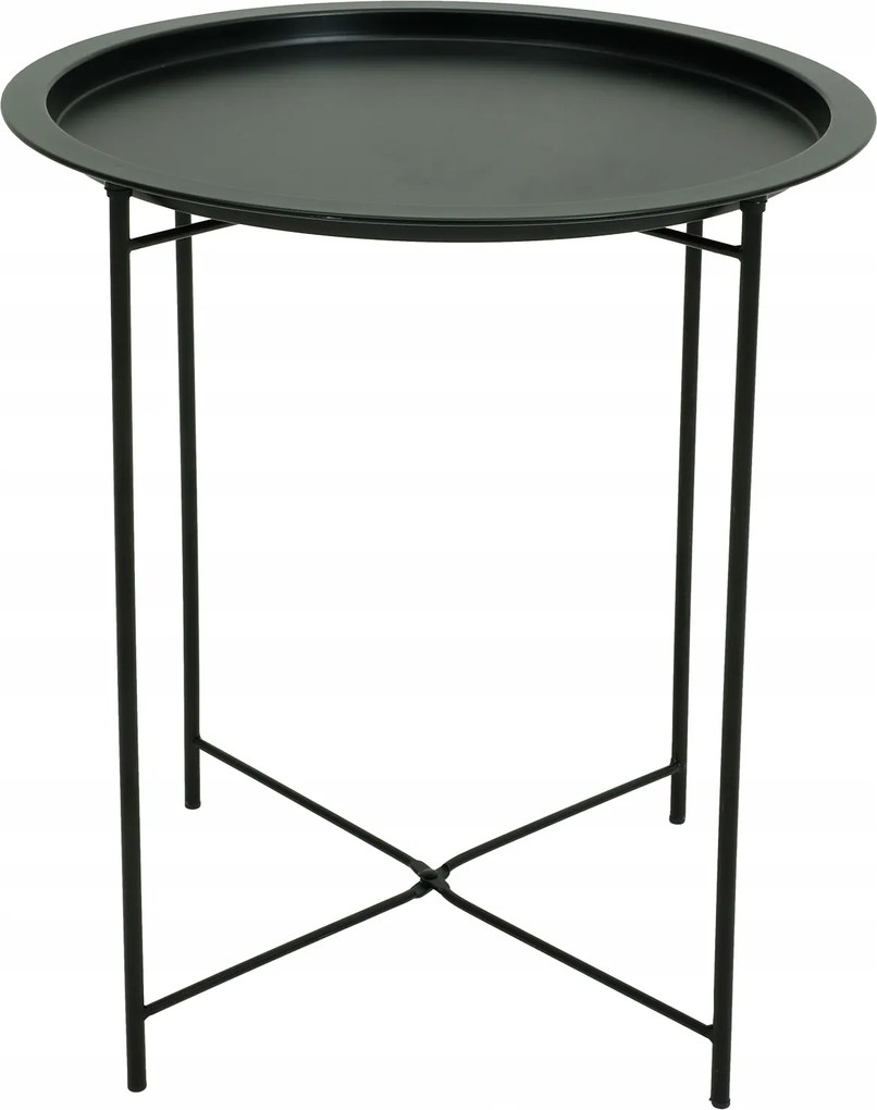 Dohányzóasztal Kerek Összecsukható Fém Loft 47 CM Levehető Asztallap Fekete